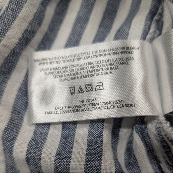 Orvis Linen Blend Womens XL Shirt Blue Striped Coastal Nautical Boat Beach - Picture 5 of 12